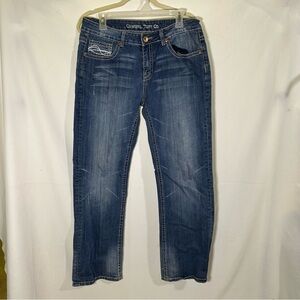 Cowgirl Tuff Co Jeans sz 8 33 x31 Barbed Wire Detail Western Boot‎ Cut